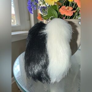 2 Piece Black and White Faux Fox Tail bag accessory
